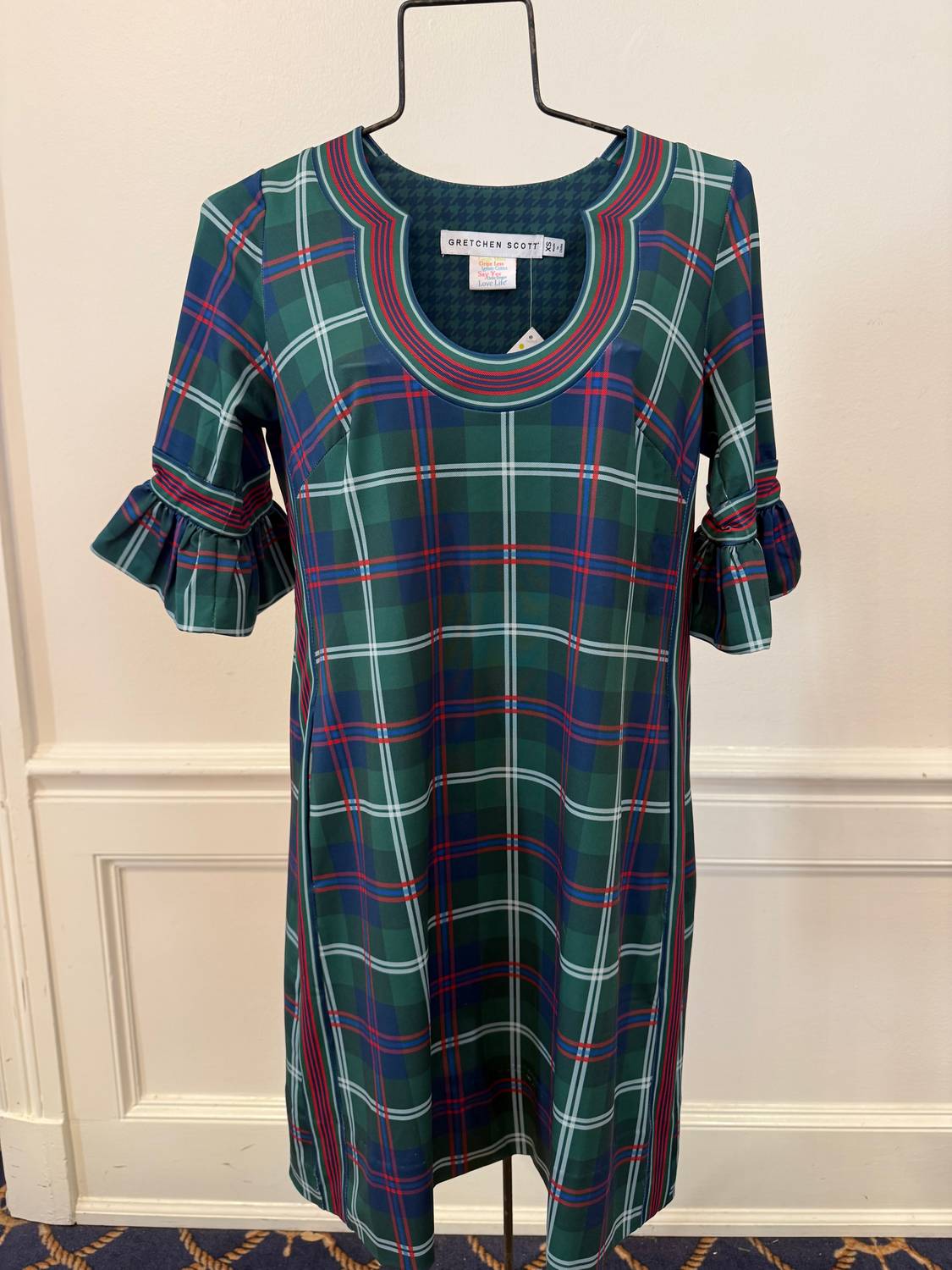 Gretchen Scott - Three-quarter Sleeve Plaid Mini Dress