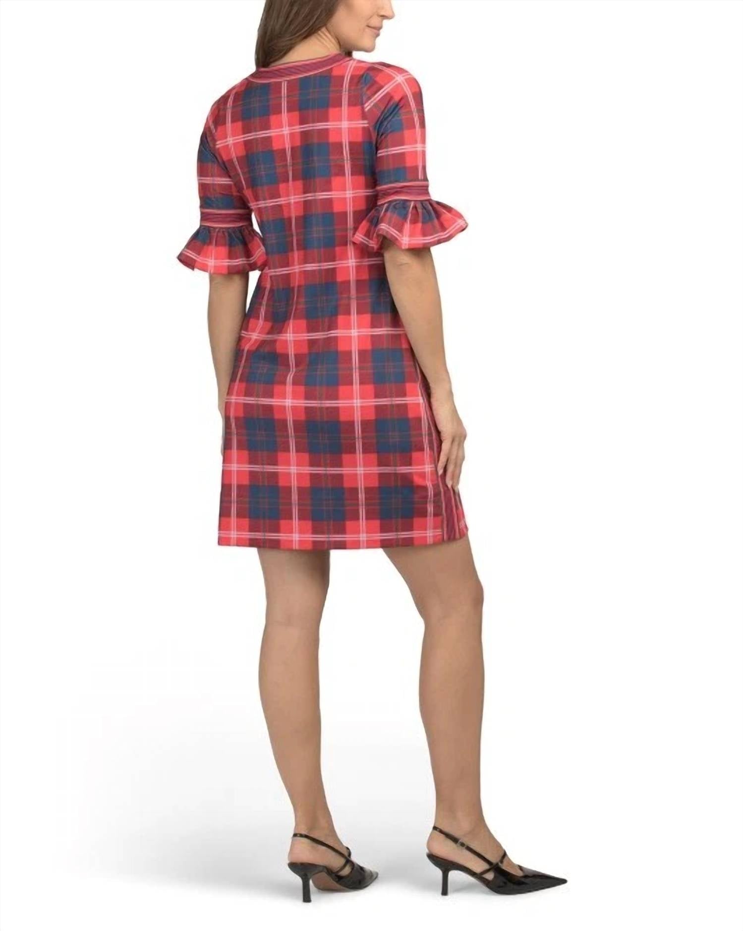 Gretchen Scott - Three-quarter Sleeve Plaid Mini Dress