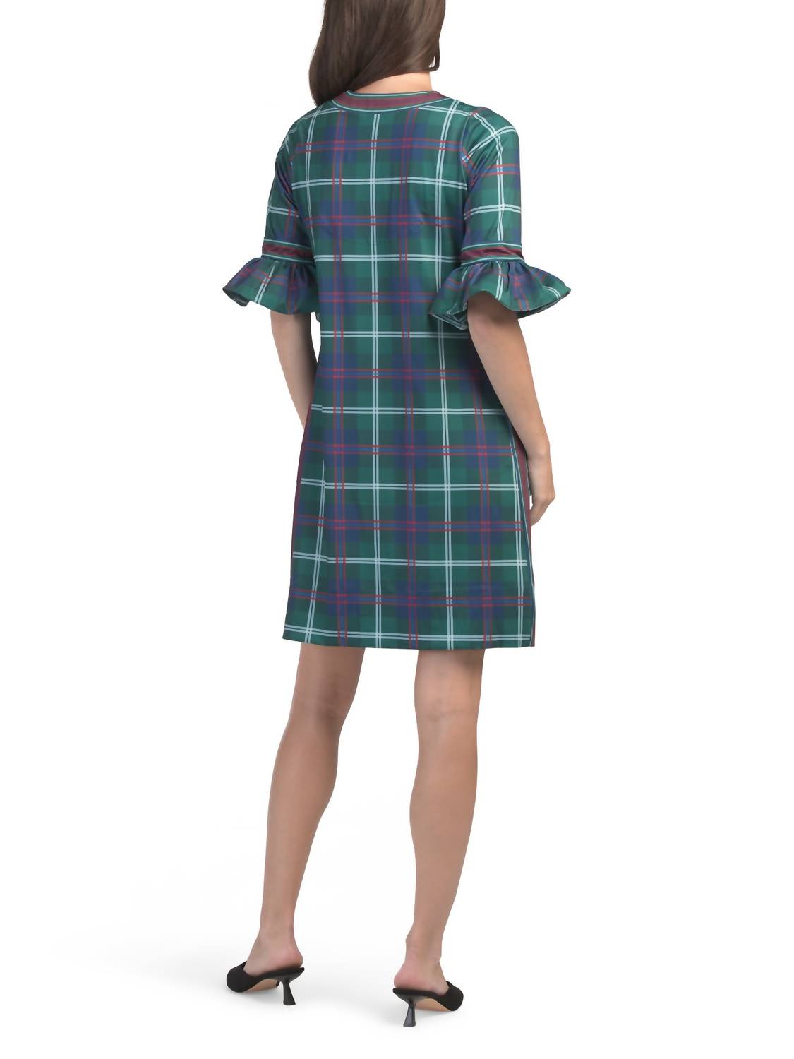 Gretchen Scott - Three-quarter Sleeve Plaid Mini Dress