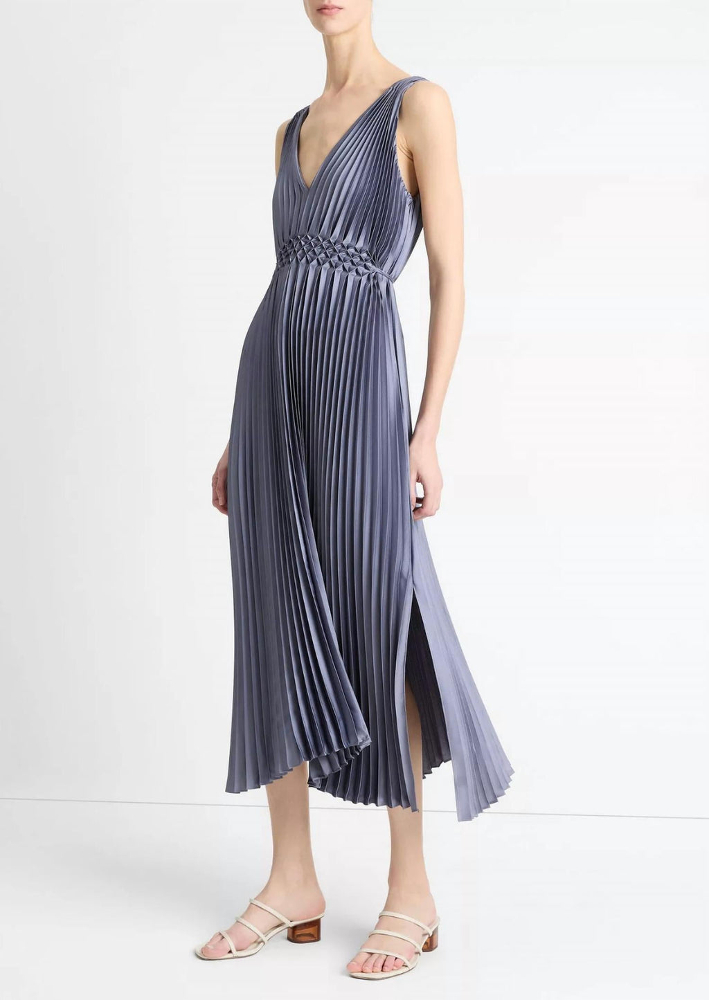 Vince - Hand smocked pleated satin dress