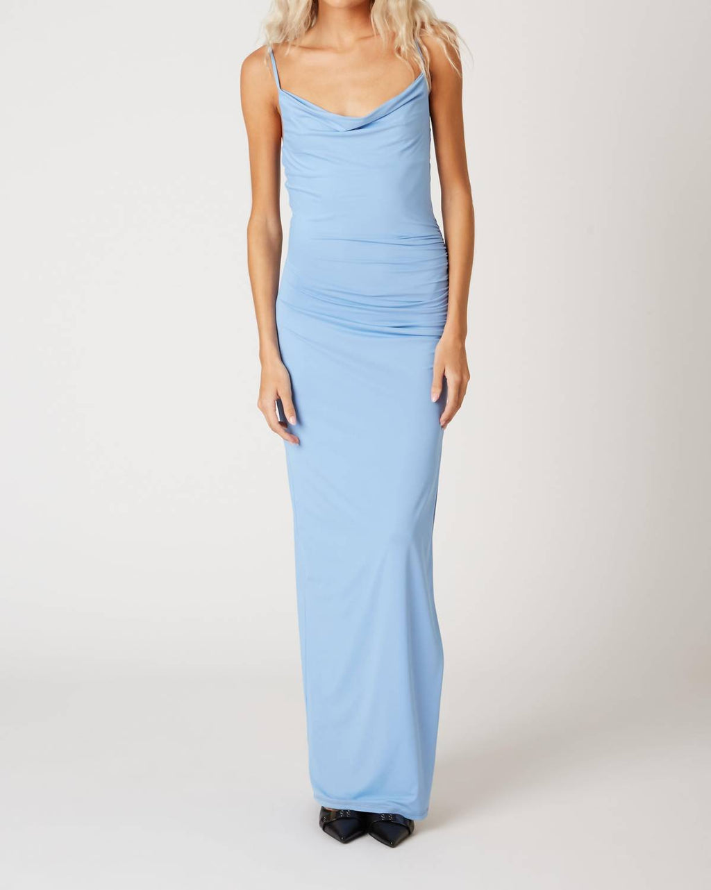 Cotton Candy La - Alina Draped Jersey Maxi Slit Party Dress