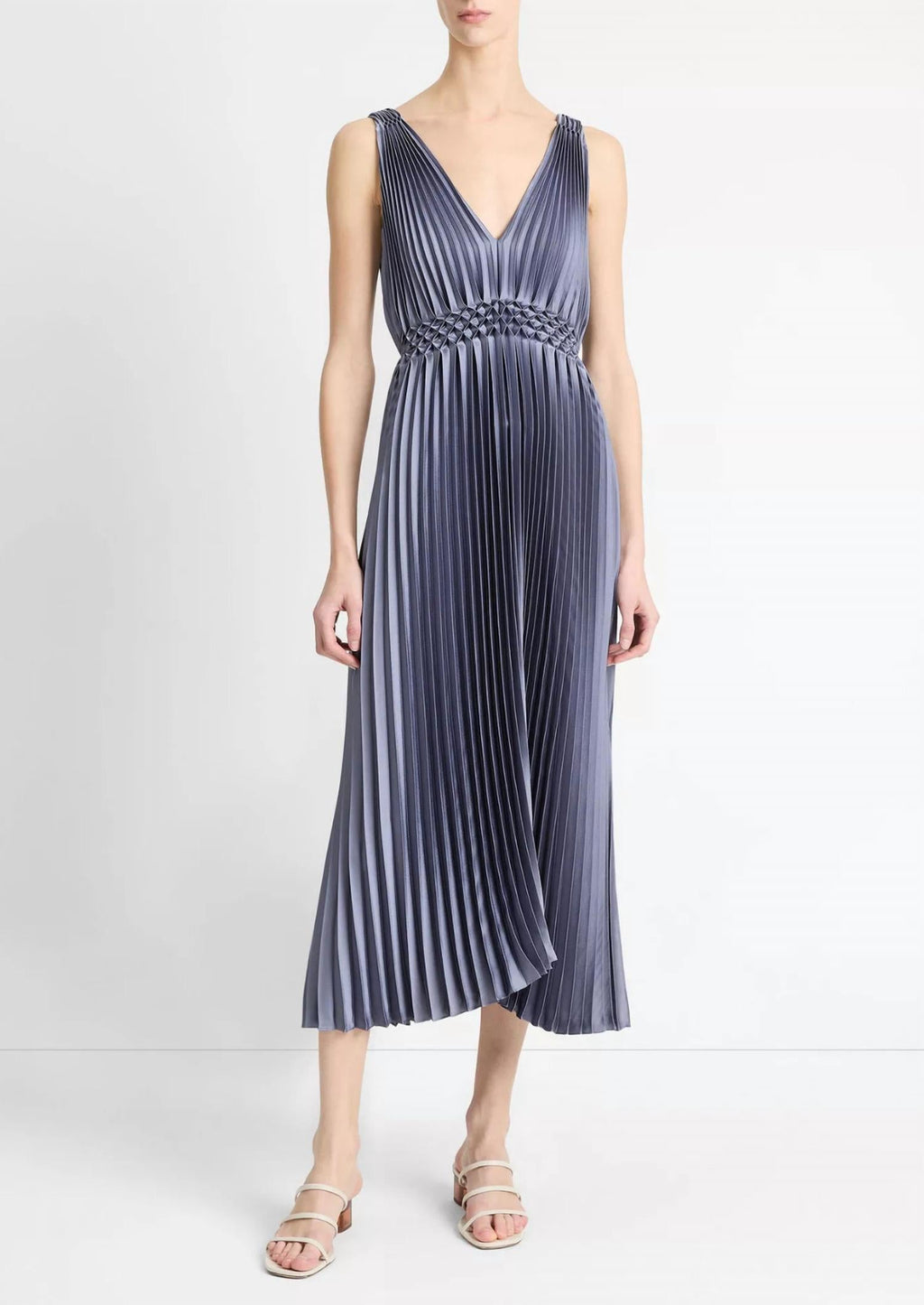 Vince - Hand smocked pleated satin dress
