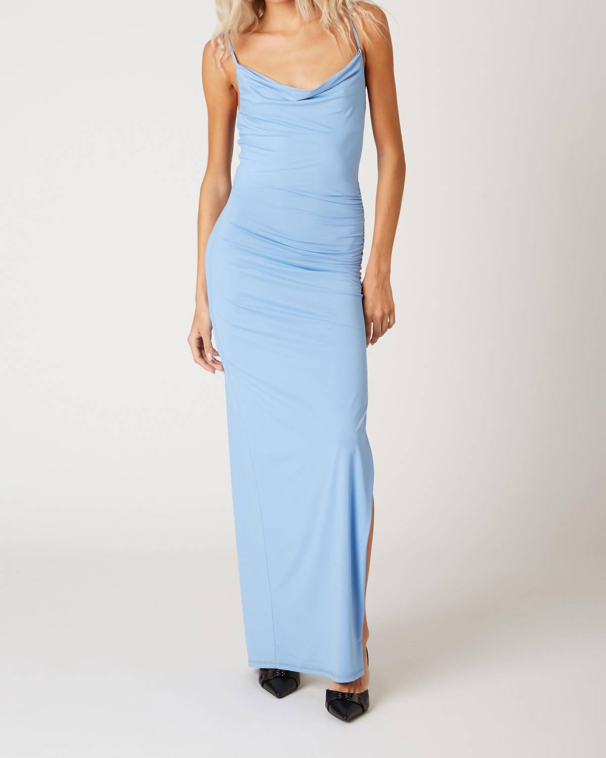 Cotton Candy La - Alina Draped Jersey Maxi Slit Party Dress