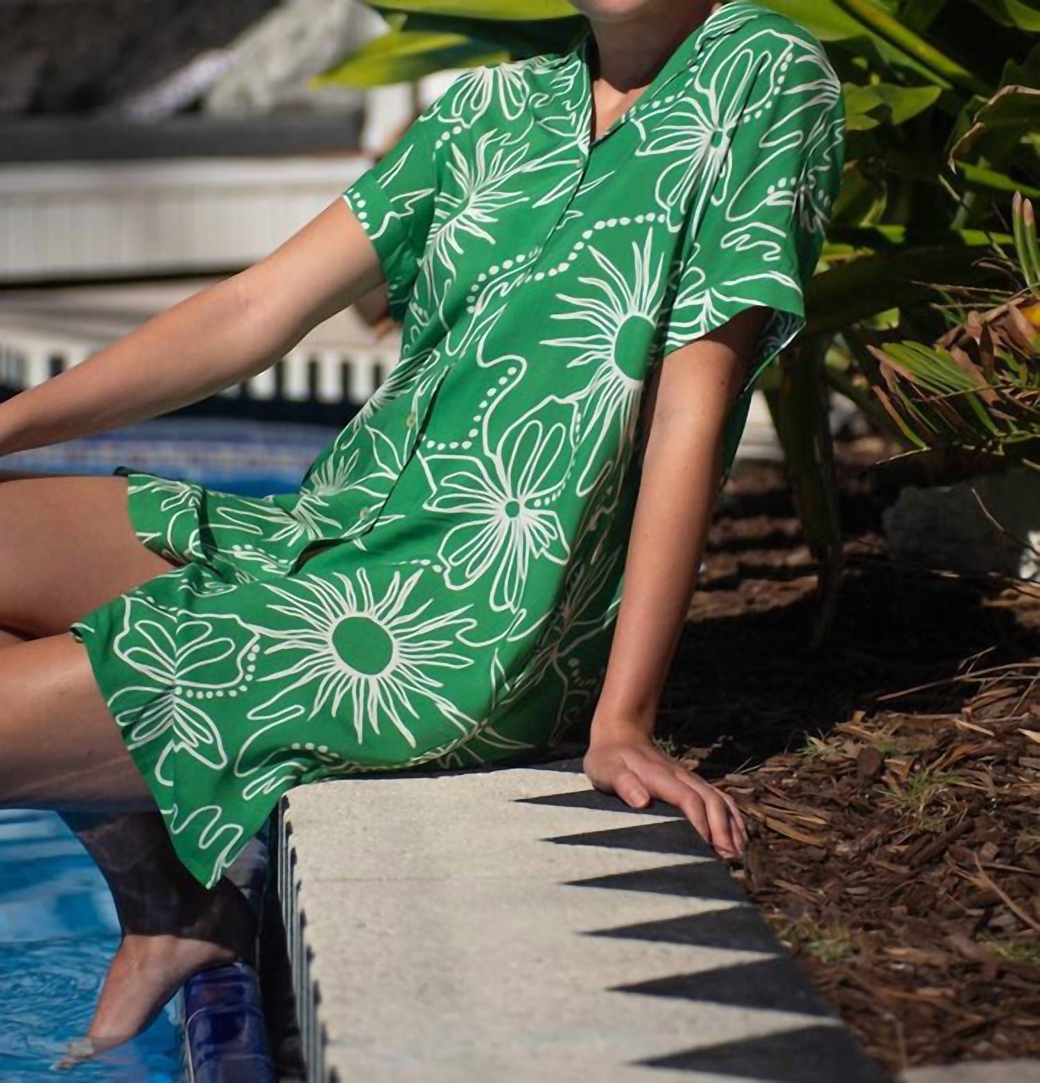 Tribal - Printed Oversized Short Sleeve Shirt Mini Dress