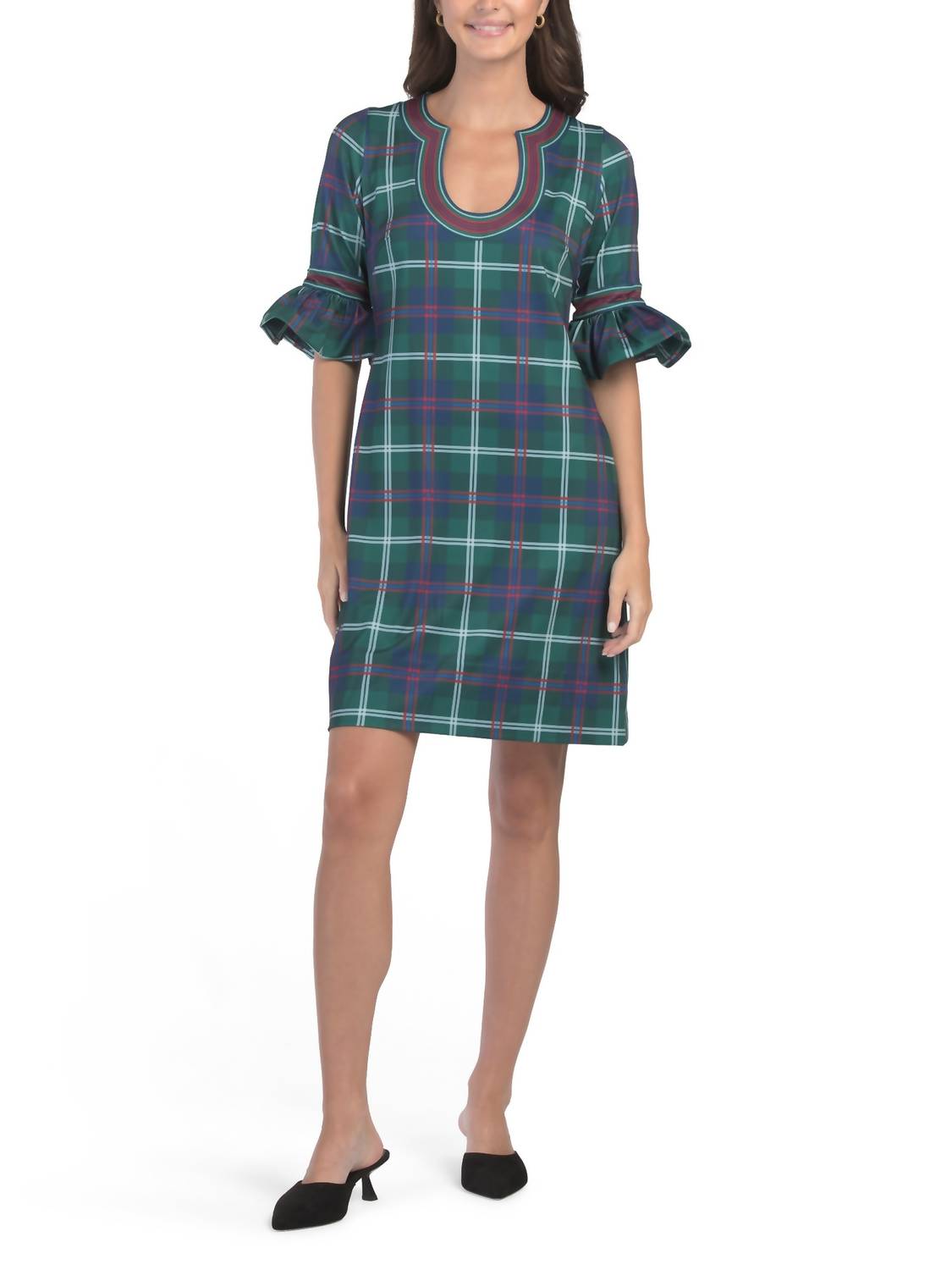 Gretchen Scott - Three-quarter Sleeve Plaid Mini Dress