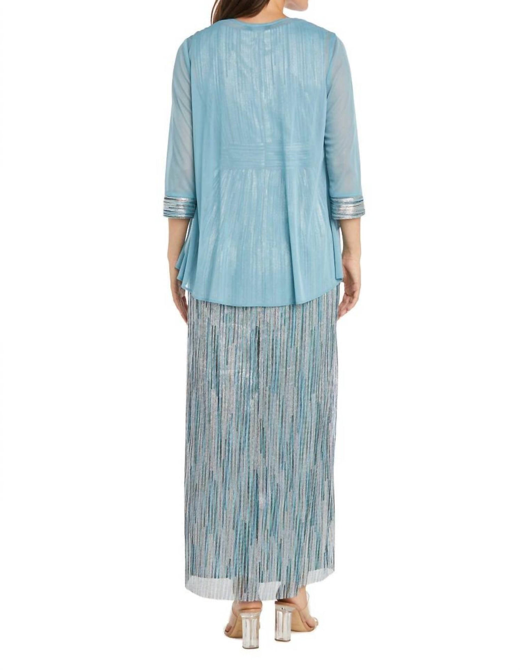 R&M Richards - Metallic Platter Dress With Removable Sheer-sleeve Jacket Set