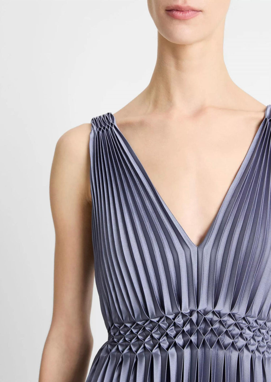 Vince - Hand smocked pleated satin dress