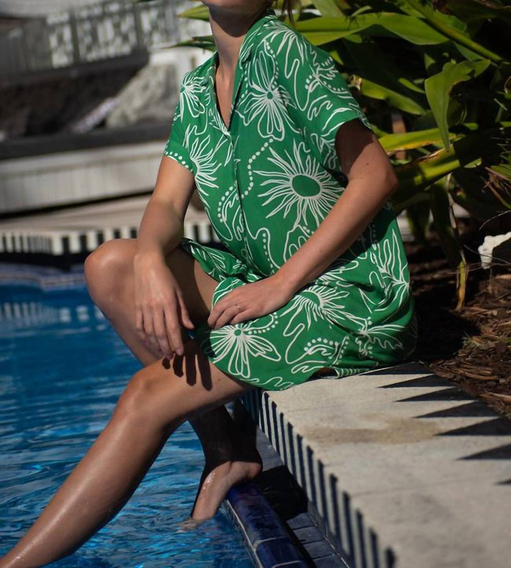 Tribal - Printed Oversized Short Sleeve Shirt Mini Dress