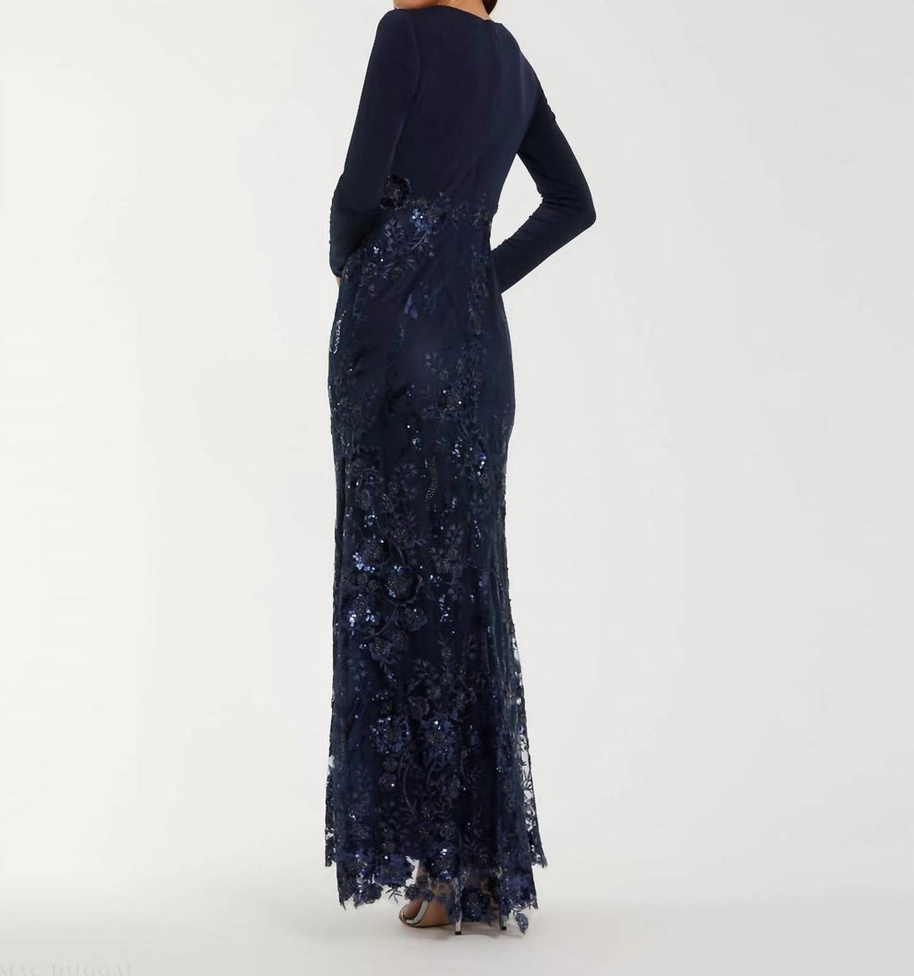 Mac Duggal - Embellished Long Sleeve Wrap Over Trumpet Gown