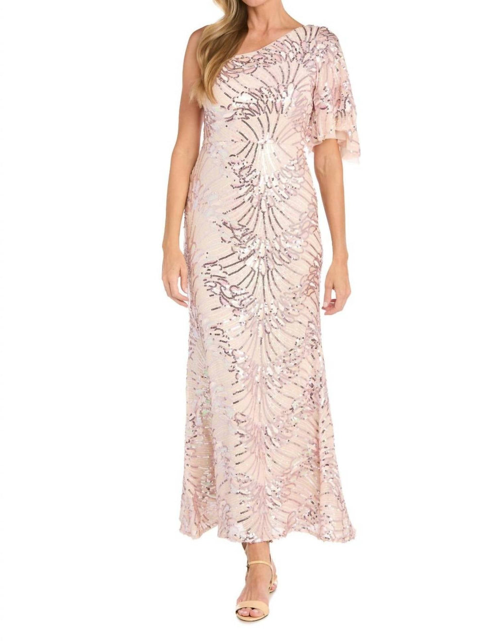 R&M Richards - One-shoulder Sequin Starburst Gown