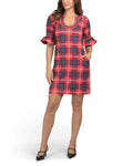 Gretchen Scott - Three-quarter Sleeve Plaid Mini Dress