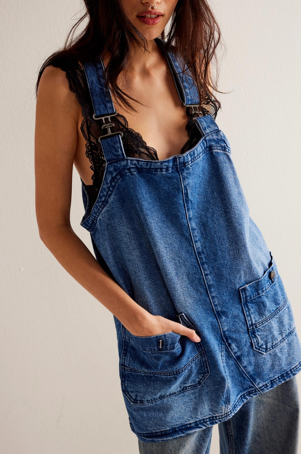 Sweetkama - Backroad Denim Overall Mini Dress